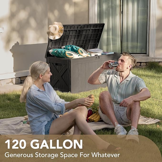 Devoko 120 Gallon Deck Box Resin Outdoor Storage Box Waterproof | Large Outdoor - Image 9