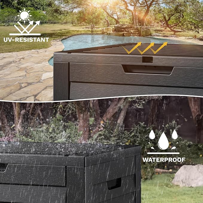 DWVO Louvered Large Deck Box, 35 Gallon Resin Outdoor Storage Box w/Lockable - Image 4