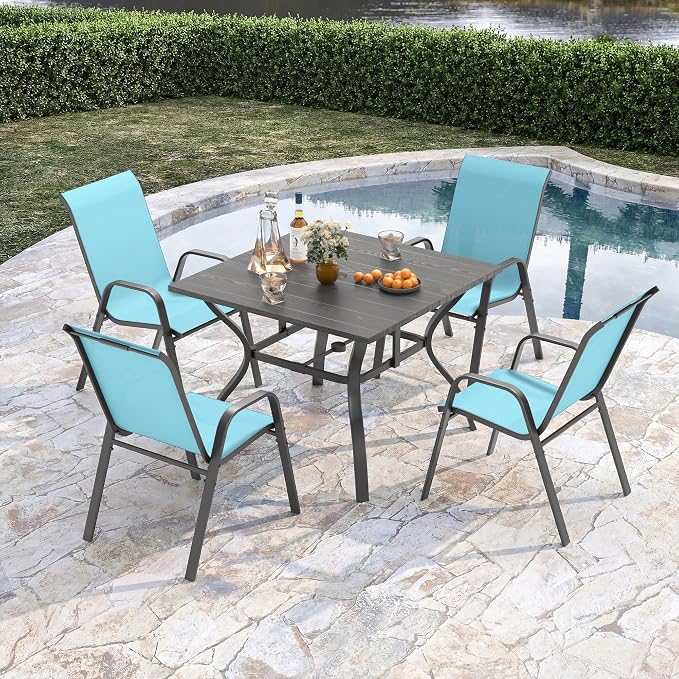 Outdoor Patio Chairs Set of 4 Stackable Dining Chairs All-Weather Textilene - Image 5