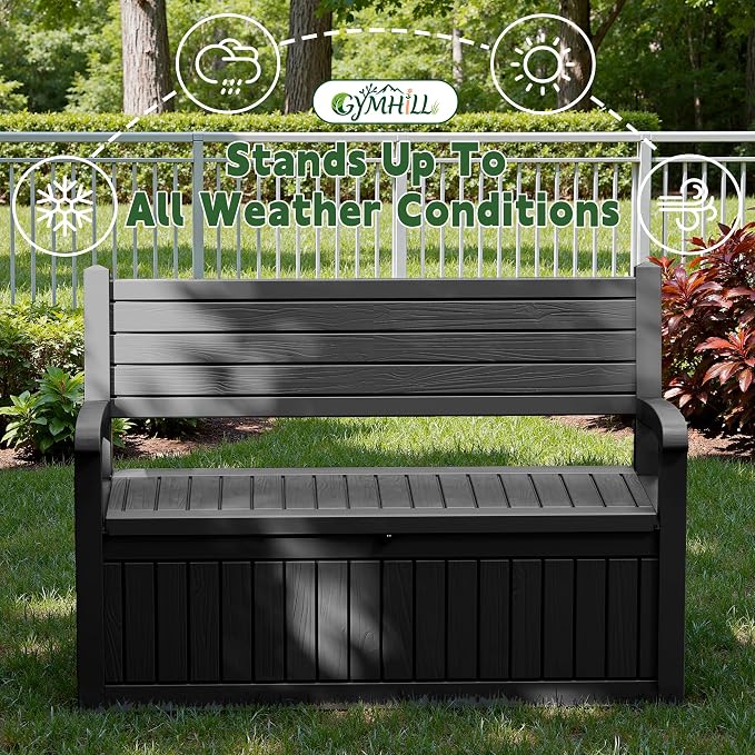80 Gallon Outdoor Storage Bench, Waterproof Resin Deck Box - Image 2