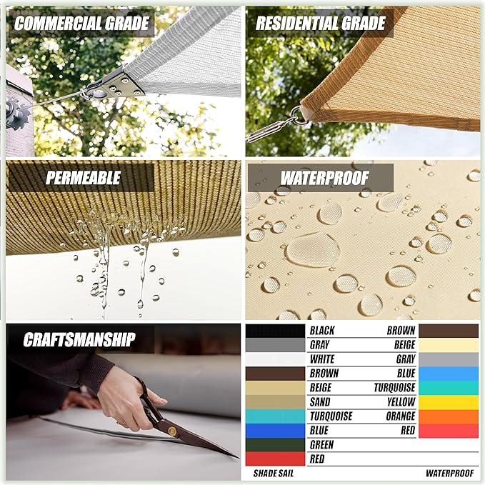 Colourtree TAPR0810 Custom Size 9' x 17' Grey Sun Shade Sail UPF50 Canopy UV - Image 3
