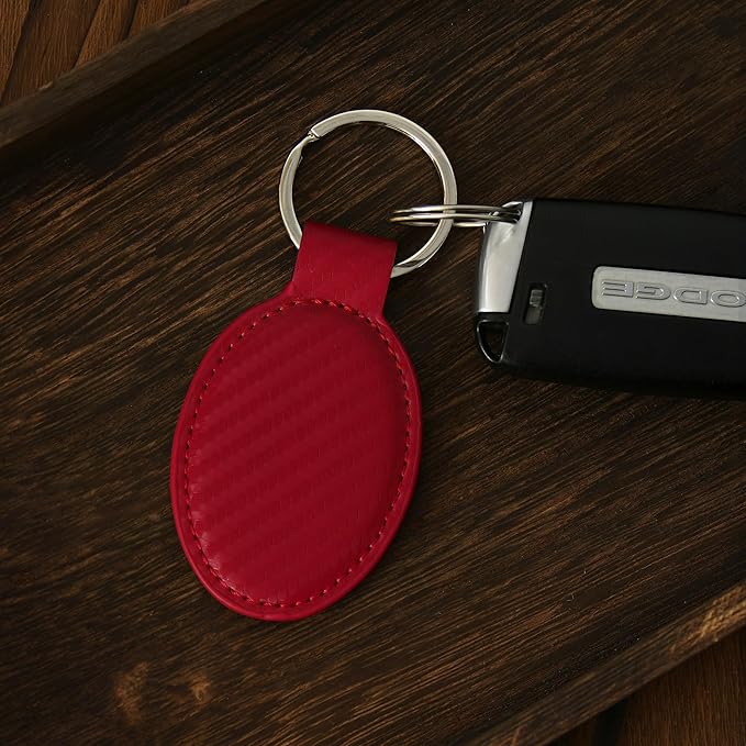 LaserGram Oval Keychain, Off Road Racer, Personalized Engraving Included (Carbon Fiber Red)