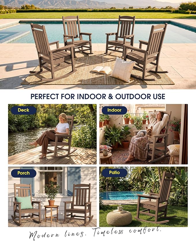 Oversized Outdoor Rocking Chairs Set of 6, HDPE Porch Rocker - Image 6