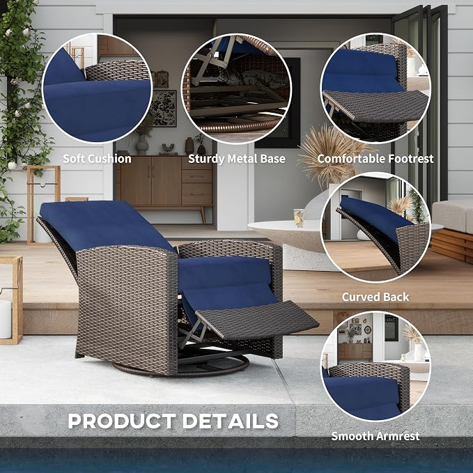 Outsunny Outdoor Wicker Swivel Recliner Chair, - Image 6