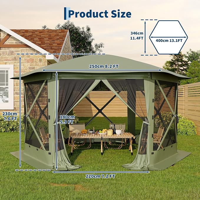 13FT Pop-Up Gazebo Tent with Mesh Netting, Removable Top & Wind Cloths | - Image 7