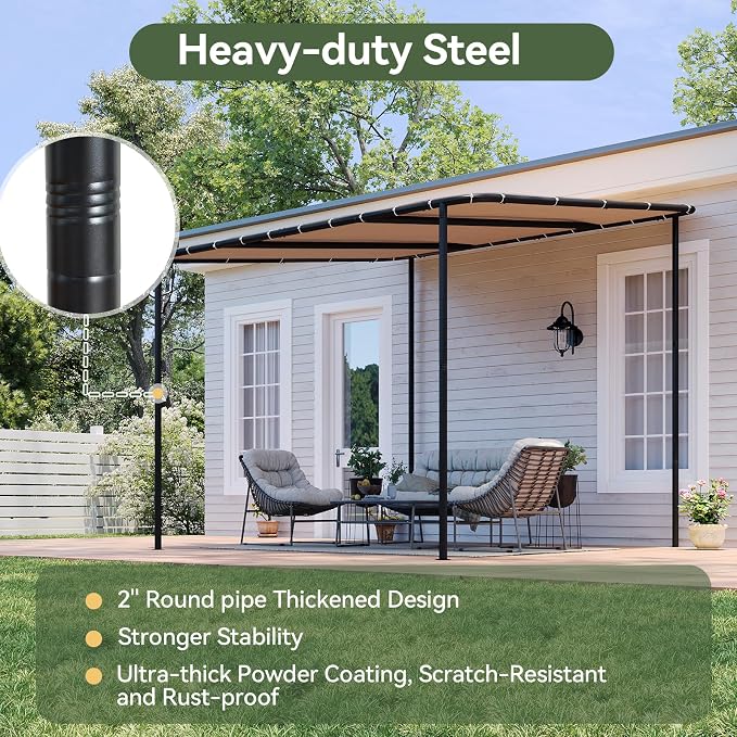 Aoxun 10x10 Lean-to Gazebo, Sloped Pergola Porch Canopy Awning - Image 4