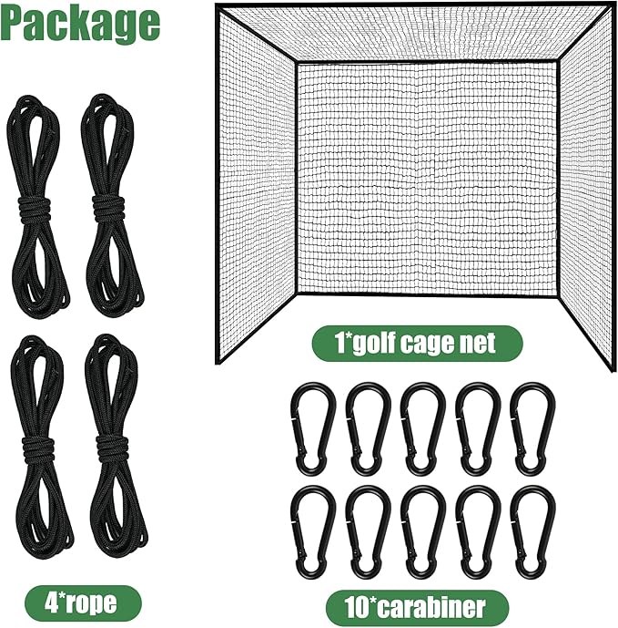 Heavy Duty Nylon Golf Batting Cage, 7.8-10ft Batting Cage Net with 10 Carabiners and 4 Tie Rope,Durable Golf Practice Net Batting Net for Backyard,Baseball Net Indoor Outdoor (ONLY NET)