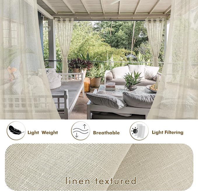 Semi Voile Beige Sheer Outdoor Curtains - Image 3