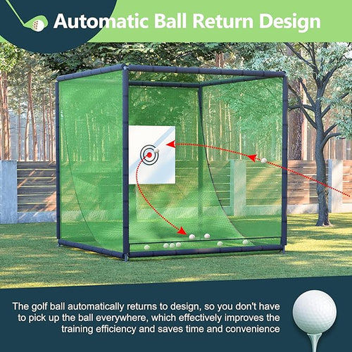 10X10X10FT Golf Practice Net Cage Metal Frame Hitting Net Kit for Backyard，Golf Sports Barrier Nets Batting Cage Training Simulators for Home