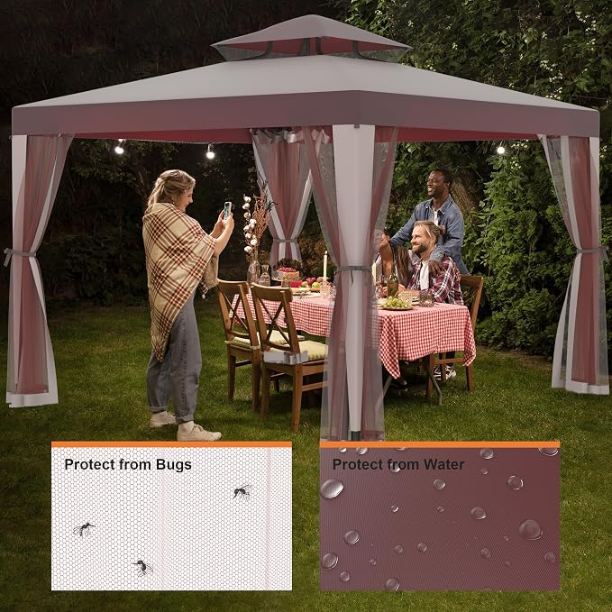 10’x10’ Patio Gazebo Canopy Tent w/Removable Netting, Ventilated Double-tier Top - Image 6