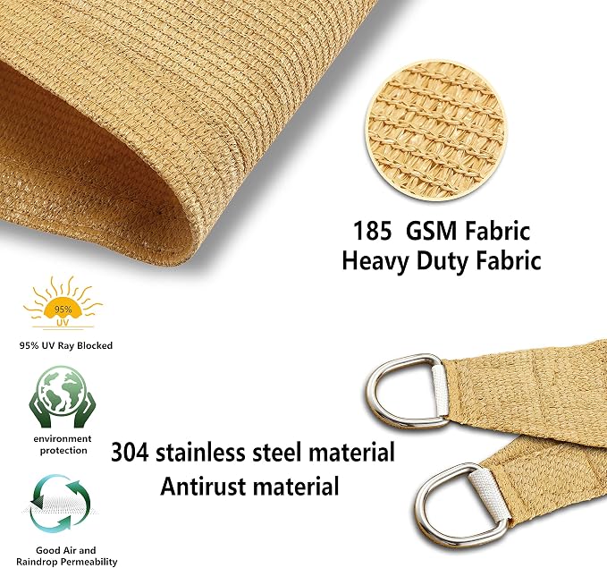 Tronssien Rectangle 10'x10' Sun Shade Sail, 95% UV Blockage Canopy Awning - Image 4