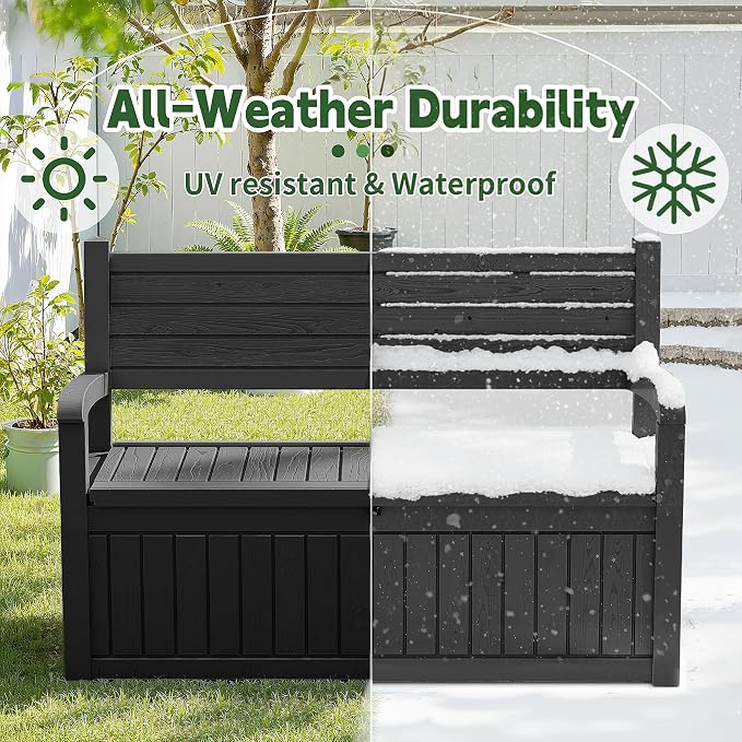 80 Gallon Outdoor Storage Bench, Waterproof Resin Deck Box - Image 6