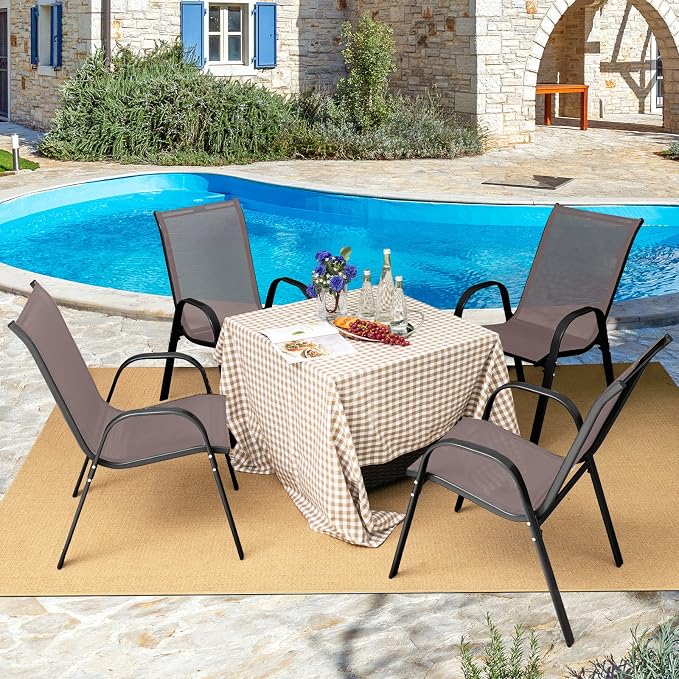 Giantex Patio Chairs Set of 4, Stackable Outdoor Dining Chairs - Image 2