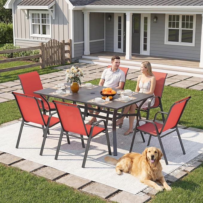Outdoor Patio Chairs Set of 6 Stackable Dining Chairs All-Weather Textilene - Image 3