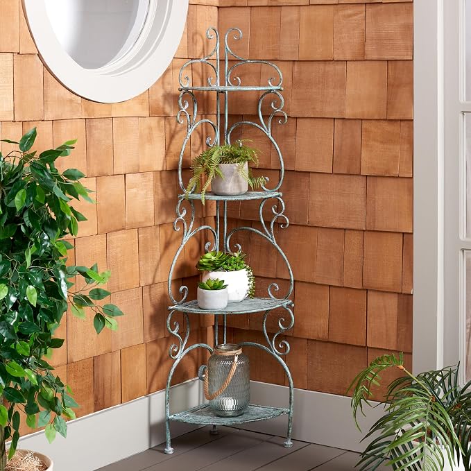 SAFAVIEH Outdoor Collection Turuca Antique Dark Green Wrought Iron 4-Tier - Image 2
