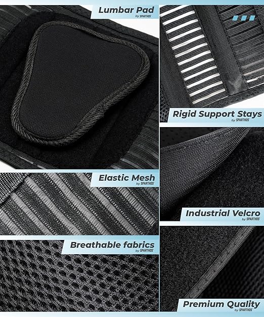 Sparthos Back Brace for Lower Back Pain - SIZE X-LARGE: Fits 52"-59" Waist (Measure at Navel - See Sizing Chart) – Relief from Sciatica, Herniated Disc - Support Belt with Lumbar Pad - Men & Women