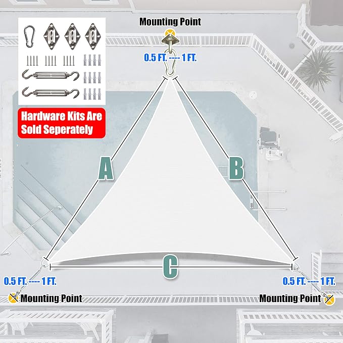 Amgo Custom Size 20' x 20' x 20' White Triangle Sun Shade Sail UPF50+ AGTAPT10 - Image 6