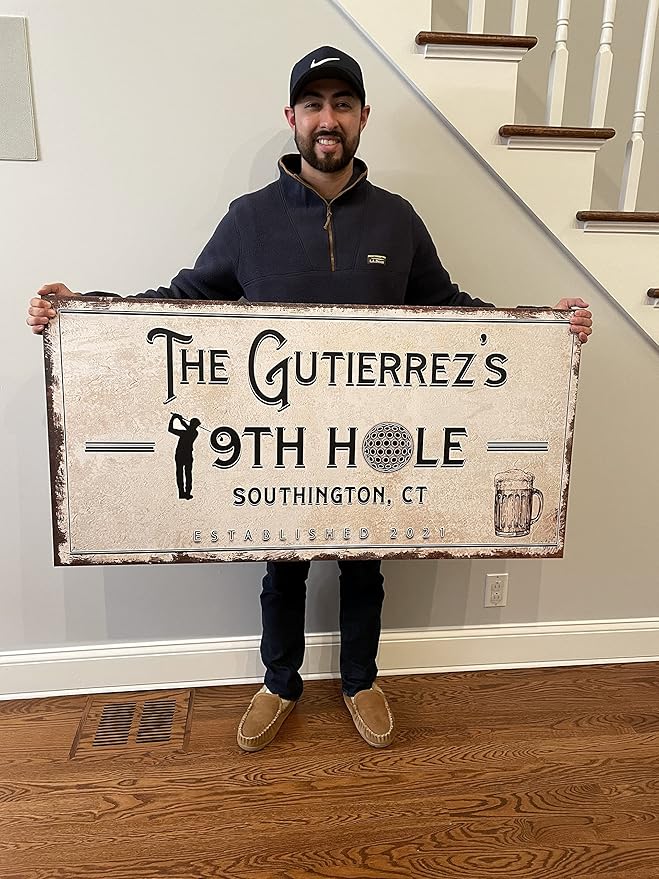 TAILORED CANVASES Golf Art Decor - Personalized Vintage Golf Wall Art Sign for Man Cave, Bedroom, Basement, Home Bar and Custom Gift for Husband, Dad, Wedding & Anniversary - 19th Hole Sign, 36"x12"