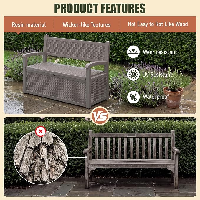 80 Gallon Outdoor Storage Bench, Resin Outdoor Storage Box - Image 6