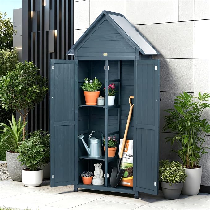 Outdoor Storage Shed with Floor & Adjustable Shelves, Wooden Garden Tool - Image 6