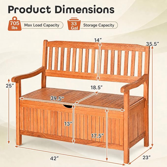 Tangkula Outdoor Wood Storage Bench Deck Box, Entryway Porch Storage Bench - Image 3