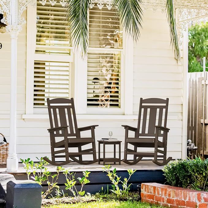 LUE BONA Outdoor Rocking Chairs Set of 4, Weather Resistant HDPS Poly Rocker - Image 3
