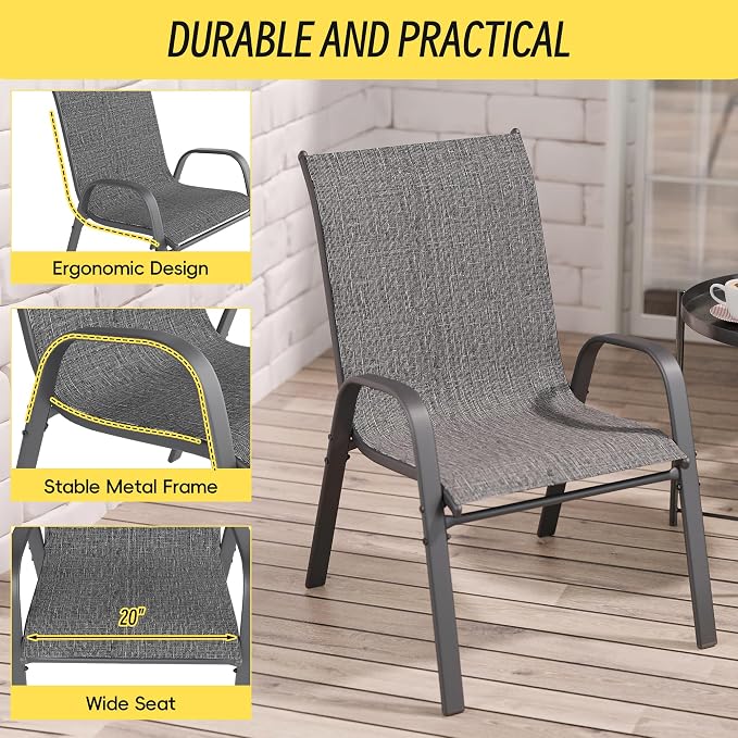 Patio Chairs Set of 2, Stackable Outdoor Dining Chairs Set - Image 8