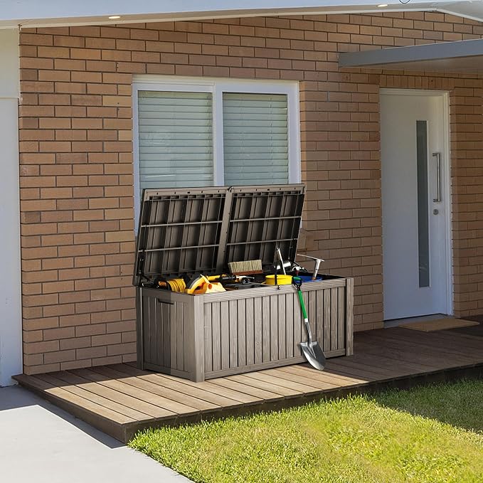 Outdoor Storage Box, 180 Gallon Waterproof Deck Box, Piston-Lift Tall Standing - Image 4