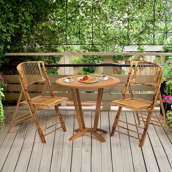 VINGLI Bamboo Folding Chair, Foldable Dining Wood Chairs Comfortable Seat - Image 2