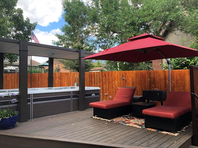 PURPLE LEAF Cantilever Patio Umbrellas 10'x 10' Square Double Top Brick Red | - Image 2