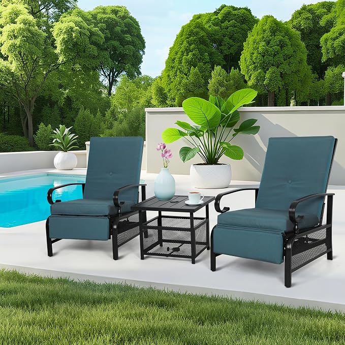 Incbruce 3 Pieces Outdoor Lounge Recliner Set, 2 Adjustable Metal Recliner Sofa - Image 7