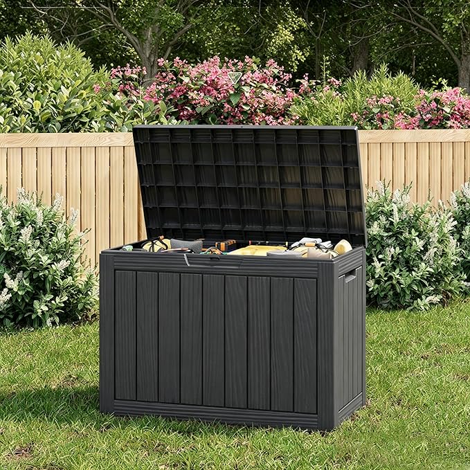 55 Gallon Outdoor Storage Box, All-Weather Resin Deck Box Outdoor Waterproof by KAMABOKO