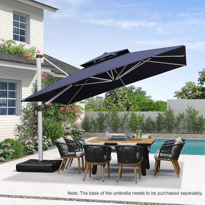 PURPLE LEAF Cantilever Patio Umbrellas 12' x 12' Large Double Top Navy Blue | - Image 3