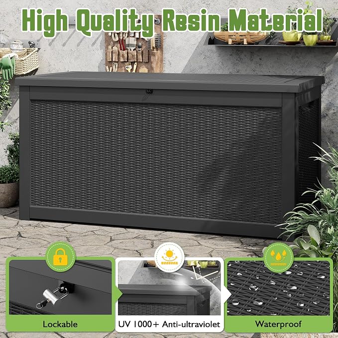 330 Gallon Outdoor Storage Box, Resin Large Deck Box Outdoor Waterproof Storage - Image 4