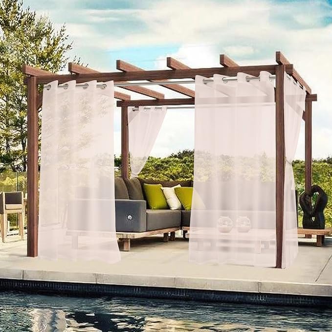 BONZER Sheer Outdoor Curtains for Patio Waterproof 2 Panels | Grommet Light - Image 2