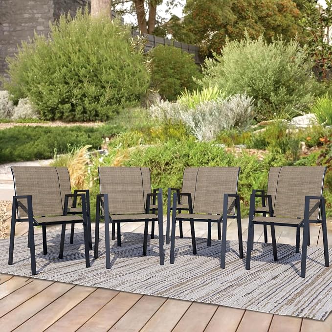 Outdoor Patio Chairs Set of 8, Mocha Stackable Outdoor Chairs, Lightweight by Home