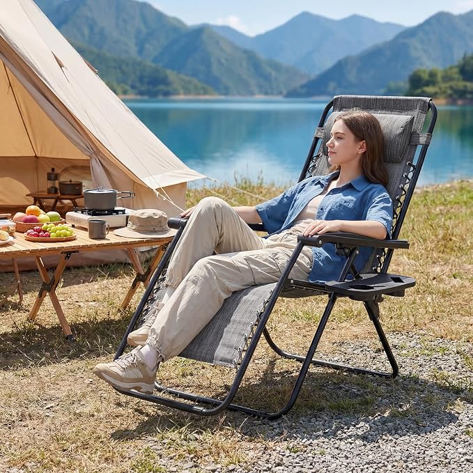 Oversized Zero Gravity Chair, Portable Outdoor Patio Lounge Recliner, Cup Holder - Image 7