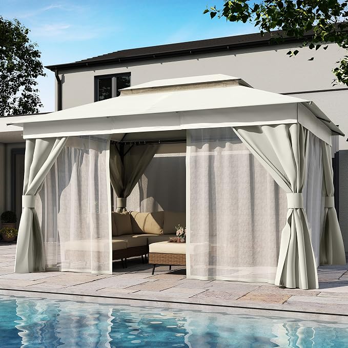 10'x12' Outdoor Gazebo, Metal Frame Heavy Duty Patio Canopy Tent Shelter - Image 6