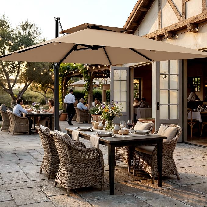 11×11 FT Double-Top Cantilever Patio Umbrella, Outdoor Umbrellas - Image 8