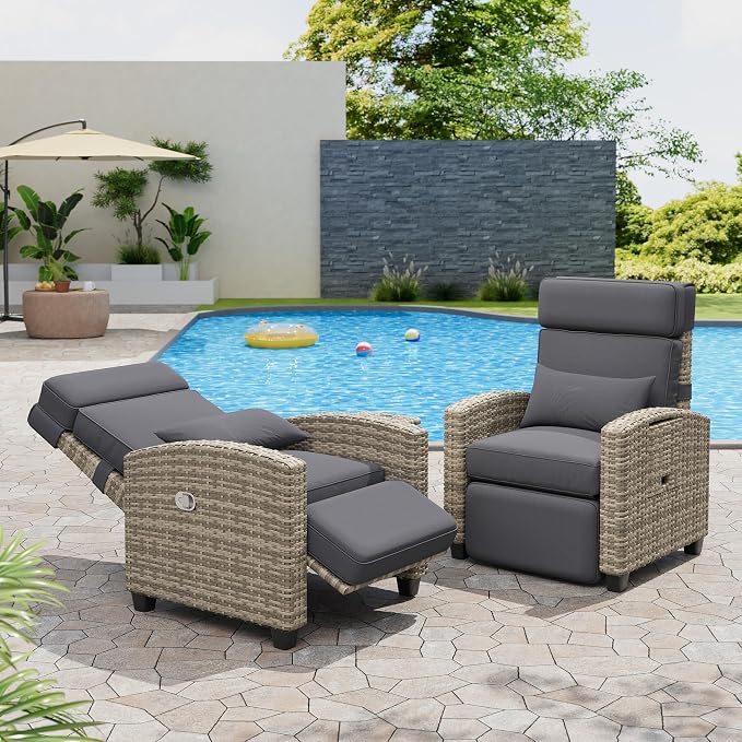 2PCS Outdoor Recliner Chair, Reclining Patio Chairs by SunnyFurn