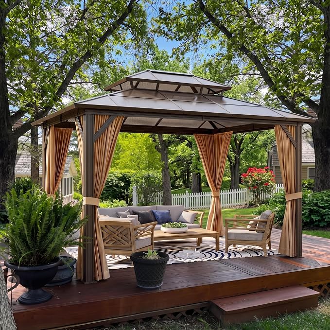 GAOMON 10x12ft Gazebo, Hardtop Outdoor Canopy Aluminum Frame Permanent Gazebo by GAOMON