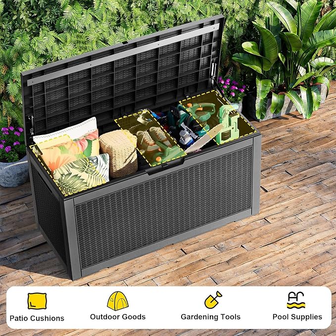 PatioZen 150 Gallon Resin Deck Box, Lockable Patio Outdoor Storage Box - Image 7
