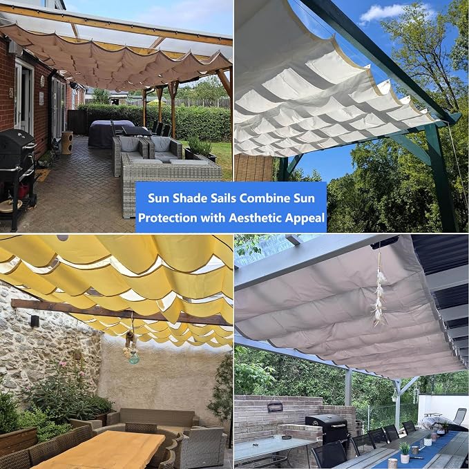 Retractable Wave Sun Shade Cloth 6' x 16' Sun Shade Sail Waterproof Polyester - Image 6