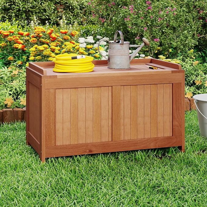 RELAX4LIFE Wood Deck Box, 52 Gallon Backyard Storage Bin Container - Image 2
