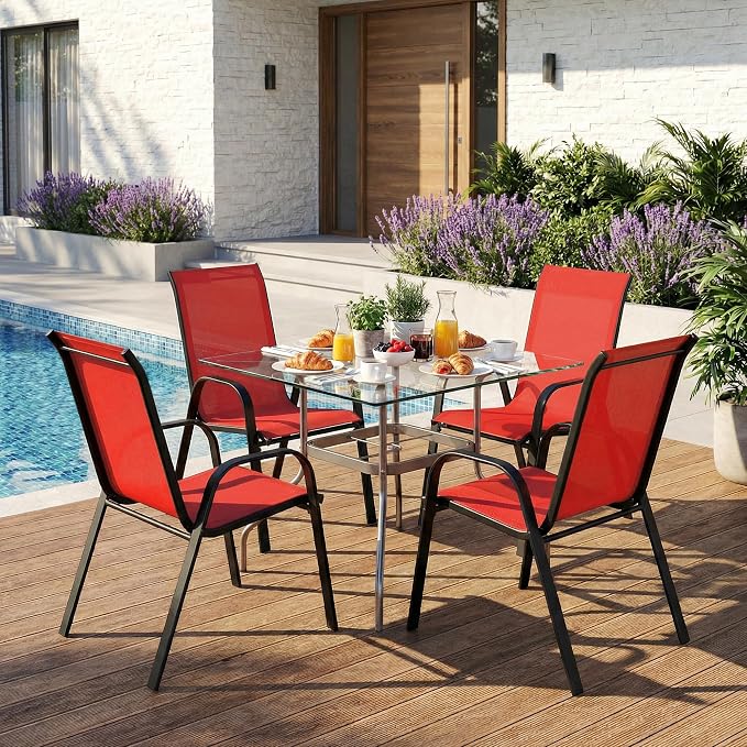 Stackable Patio Chairs Set of 1/2/4, Heavy Duty Metal Frame & Teslin Fabric - Image 2