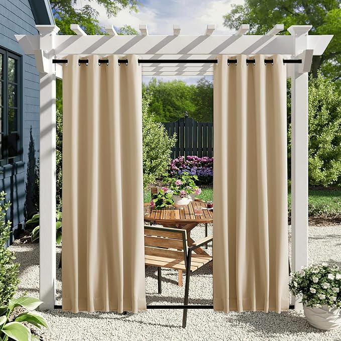 NICETOWN 2 PCs Windproof Blackout Outdoor Curtains W46xL80 Biscotti Beige | - Image 2