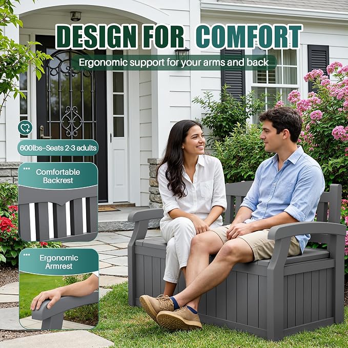 Devoko 80 Gallon Storage Bench Deck Box Waterproof&Lockable | Outdoor Benches - Image 3