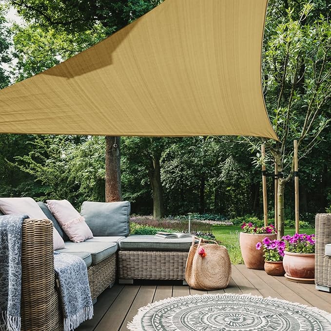 16' x 16' x 16' Triangle Sun Shade Sail, 185 GSM HDPE, Sand | 95% UV block by LagemiexShadeProduct
