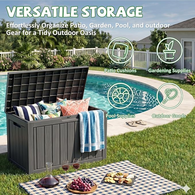 DRATO 55 Gallon Outdoor Storage Box Waterproof, Lockable Resin Deck Boxes | - Image 3