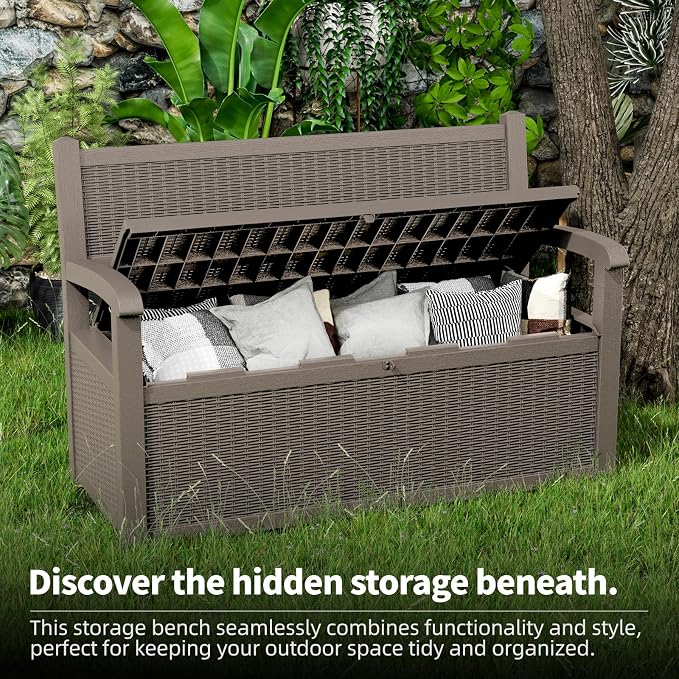 80 Gallon Storage Bench Deck Box Resin Patio Furniture - Image 5